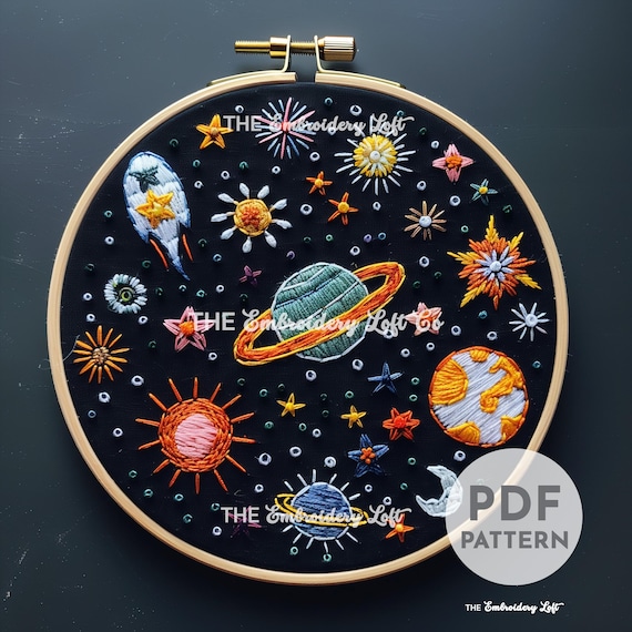 Outer Space Hand Embroidery Pattern, Universe Embroidery