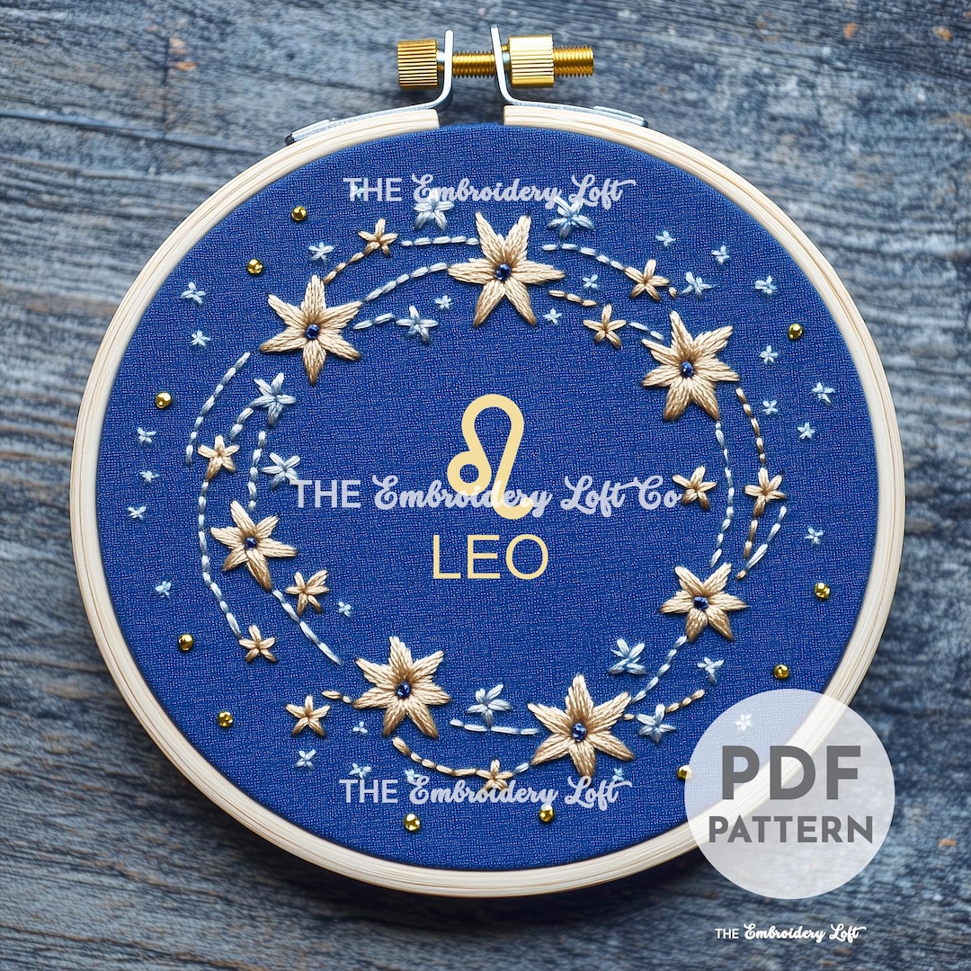 Leo Hand Embroidery Pattern, Zodiac Embroidery Pattern, Leo Embroidery ...
