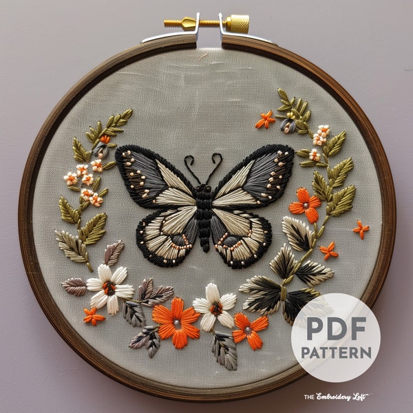 Aesthetic Butterfly Hand Embroidery Pattern, Butterfly Pattern, Dark Butterfly, Hand Embroidery, Hand Embroidery PDF, Beginner Embroidery