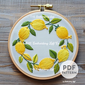 Lemon Wreath Hand Embroidery Pattern, Lemon Design, Lemon Embroidery Pattern, Wreath Pattern, Hand Embroidery Pattern PDF
