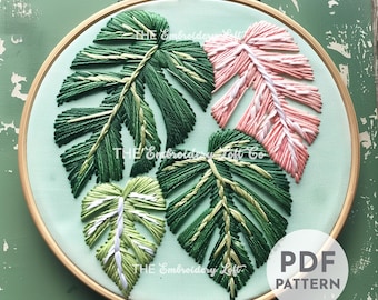 Monstera Hand Embroidery Pattern, Monstera Leaf Design, Monstera Embroidery, Houseplant Embroidery, Hand Embroidery Pattern PDF, Beginner