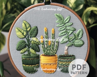 Potted House Plants Hand Embroidery Pattern, House Plants Pattern, Houseplant Embroidery, Hand Embroidery, Hand Embroidery PDF, Beginner