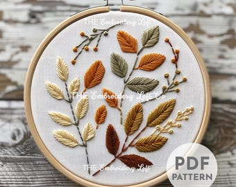 秋の葉の手刺繍パターン、秋の花、植物、秋の刺繍パターン、秋の紅葉