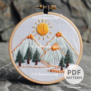 Simple Mountains Hand Embroidery Pattern, Mountains Embroidery Pattern, Nature, Summer Pattern, Hand Embroidery, Hand Embroidery PDF, DIY