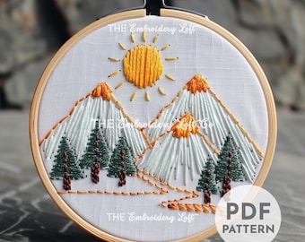 登山靴の手刺繍パターン：冬の山岳風景（PDFパターン） - Etsy 日本