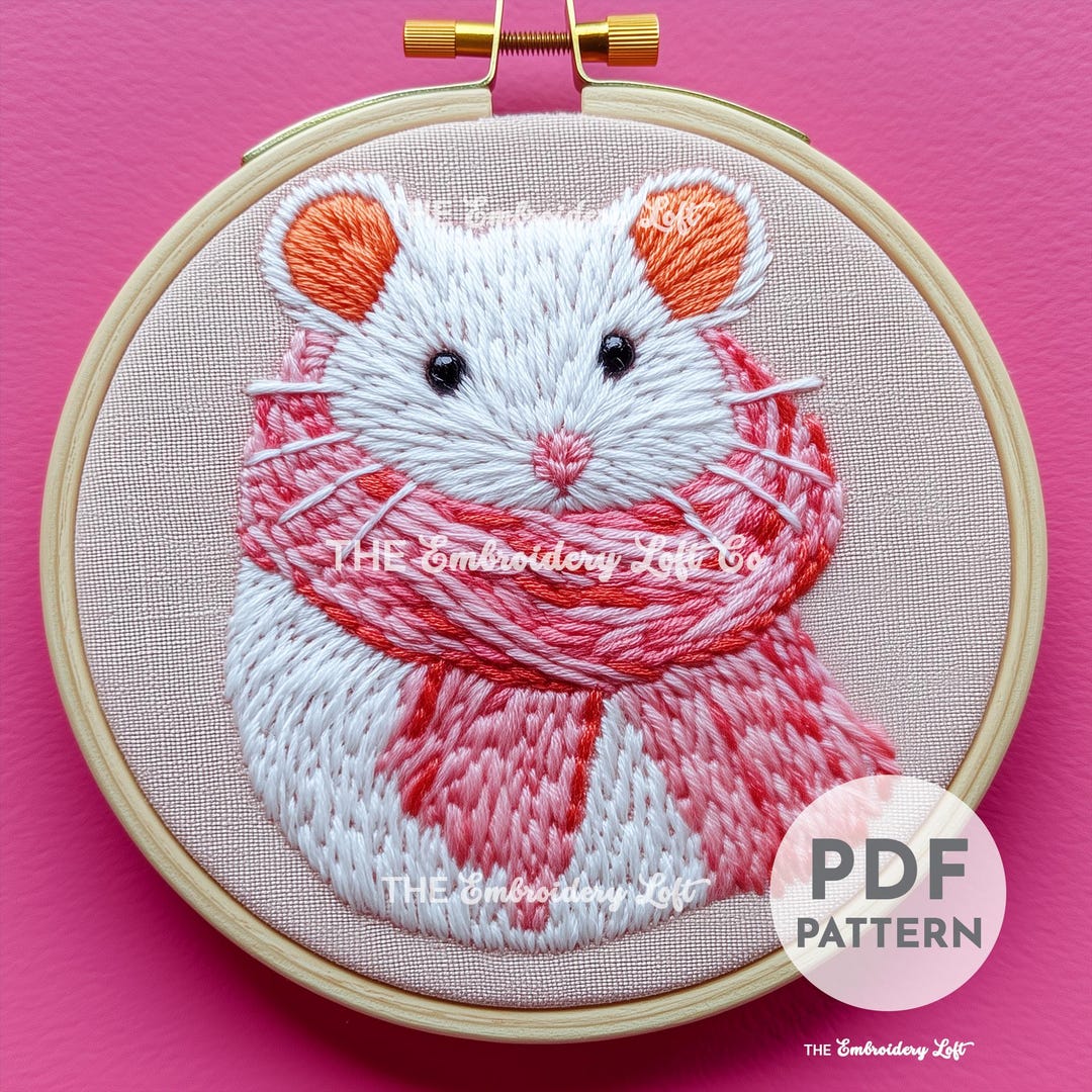 Winter Mouse Hand Embroidery Pattern, Pink Christmas Decor, Gift for ...