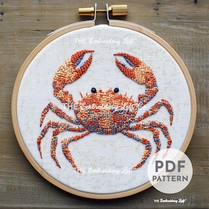 Crab Hand Embroidery Pattern, Crab Pattern, Ocean Pattern, Hand Embroidery Pattern PDF, Ocean Wildlife Embroidery, Beginner Embroidery