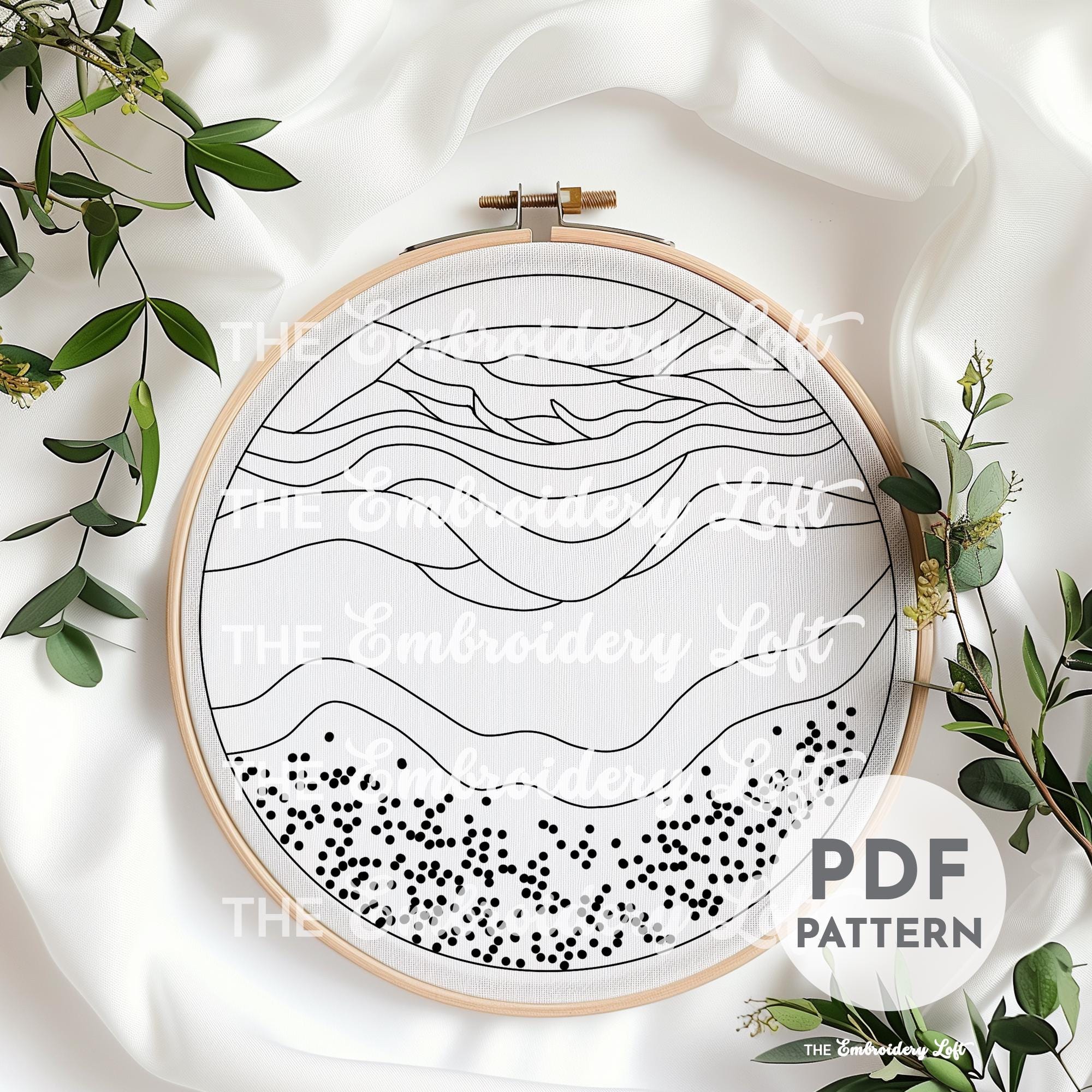 Ocean Waves Hand Embroidery Pattern, Beach Embroidery Pattern, Ocean ...