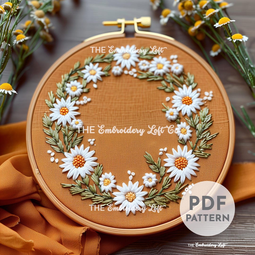Autumn Daisy Wreath Hand Embroidery Pattern, Autumn Flower Design ...