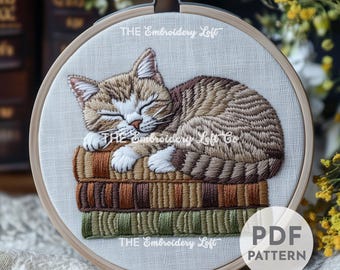 Sleeping Tabby Hand Embroidery Pattern, Tabby Cat Design, Cat Embroidery, Pet Embroidery, Cute Cat, Hand Embroidery Pattern PDF, Cat Gift