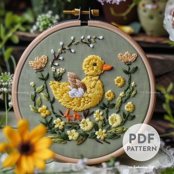 Baby Duck Hand Embroidery Pattern, Duckling Pattern, Cute Duck Pattern, Hand Embroidery, Hand Embroidery PDF, Duck Design, Farm Animals, DIY