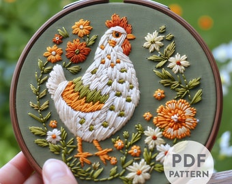 Chicken Hand Embroidery Pattern, Chicken Pattern, Farm Life Pattern, Hand Embroidery, Hand Embroidery PDF, Farm Animal Embroidery, Beginner