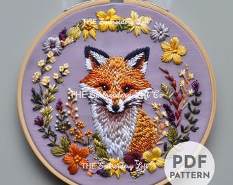 Woodland Fox Hand Embroidery Pattern, Fox Embroidery Pattern, Hand Embroidery Pattern PDF, Beginner Embroidery, Woodland Embroidery