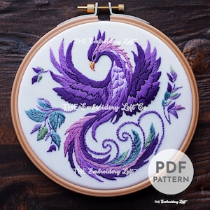 Purple Phoenix Hand Embroidery Pattern, Phoenix Embroidery Pattern, Phoenix Embroidery Design, Gift for Book Lover, Hand Embroidery Pattern