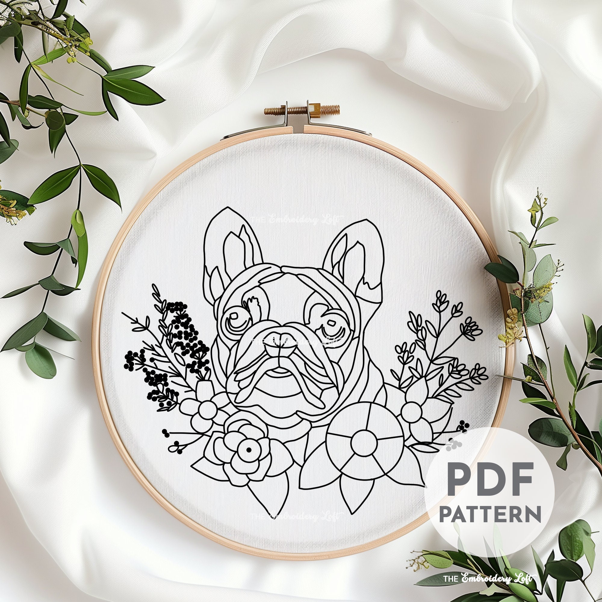 French Bulldog Hand Embroidery Pattern, Frenchie, Dog Embroidery, Pet ...