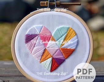 Geometric Heart Hand Embroidery Pattern, Geometric Heart Design, Heart Embroidery, Love Embroidery, Hand Embroidery Pattern PDF, Beginner