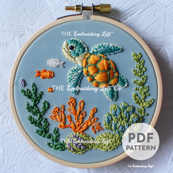 赤ちゃんウミガメの手刺繍パターン、保育園の装飾、保育園の刺繍、カメ