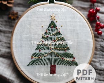 Minimalistic Christmas Tree Hand Embroidery Pattern, DIY Christmas Tree Ornament, Christmas Embroidery Pattern, Hand Embroidery Pattern PDF