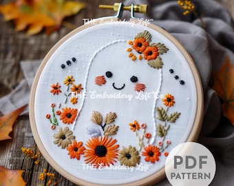 Handborduurpatroon bloemen spook, schattig spookontwerp, Witchy-borduurpatroon, Halloween-patroon, handborduurpatroon pdf, beginner