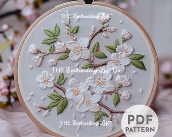 Patrón de bordado a mano de flores de cerezo, patrón de flor de cerezo, patrón de árbol de Sakura, patrón de bordado a mano en PDF, bordado para principiantes