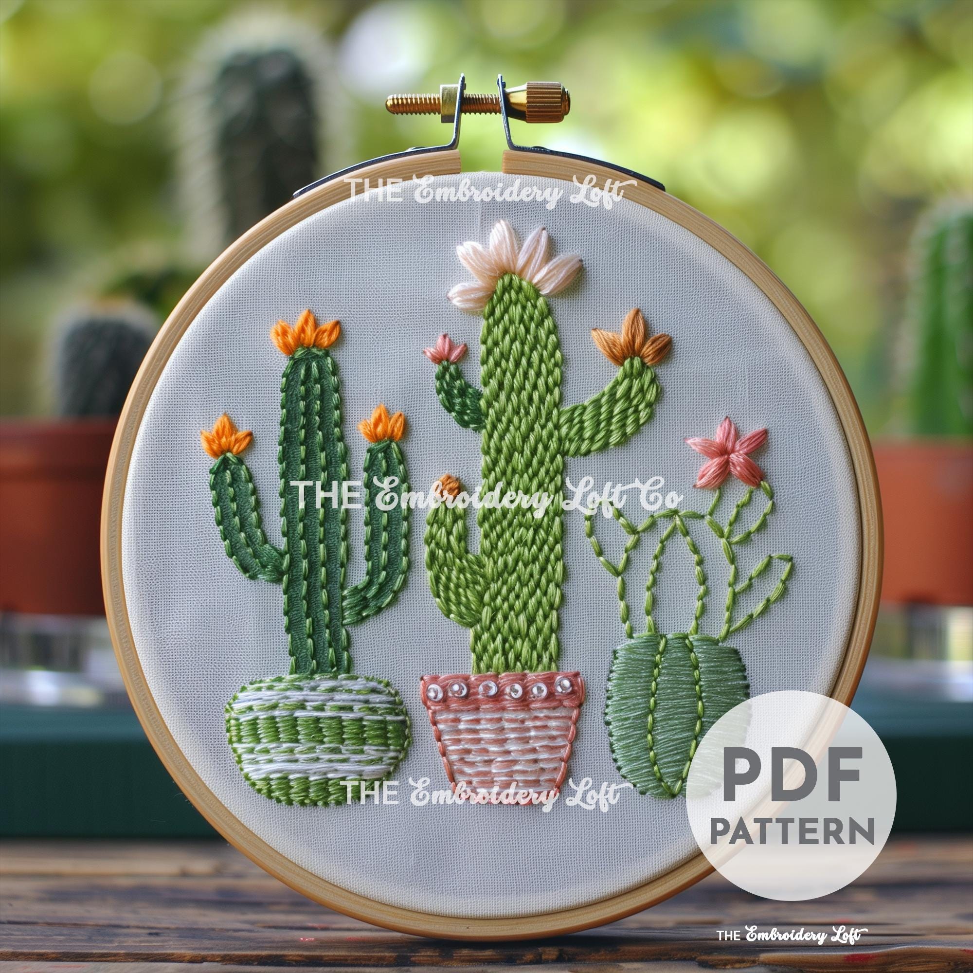 Cactus Hand Embroidery Pattern, Cactus Plant, House Plants Pattern