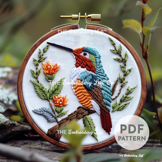 Tropical Hummingbird Hand-Embroidered Brooch Pin Tropical Hummingbird Hand-Embroidered Brooch Pin