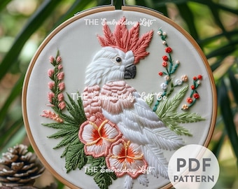Cockatoo Hand Embroidery Pattern, Cockatoo Parrot Pattern, Tropical Bird Pattern, Hand Embroidery Pattern PDF, Bird Embroidery, Cockatoo Pet