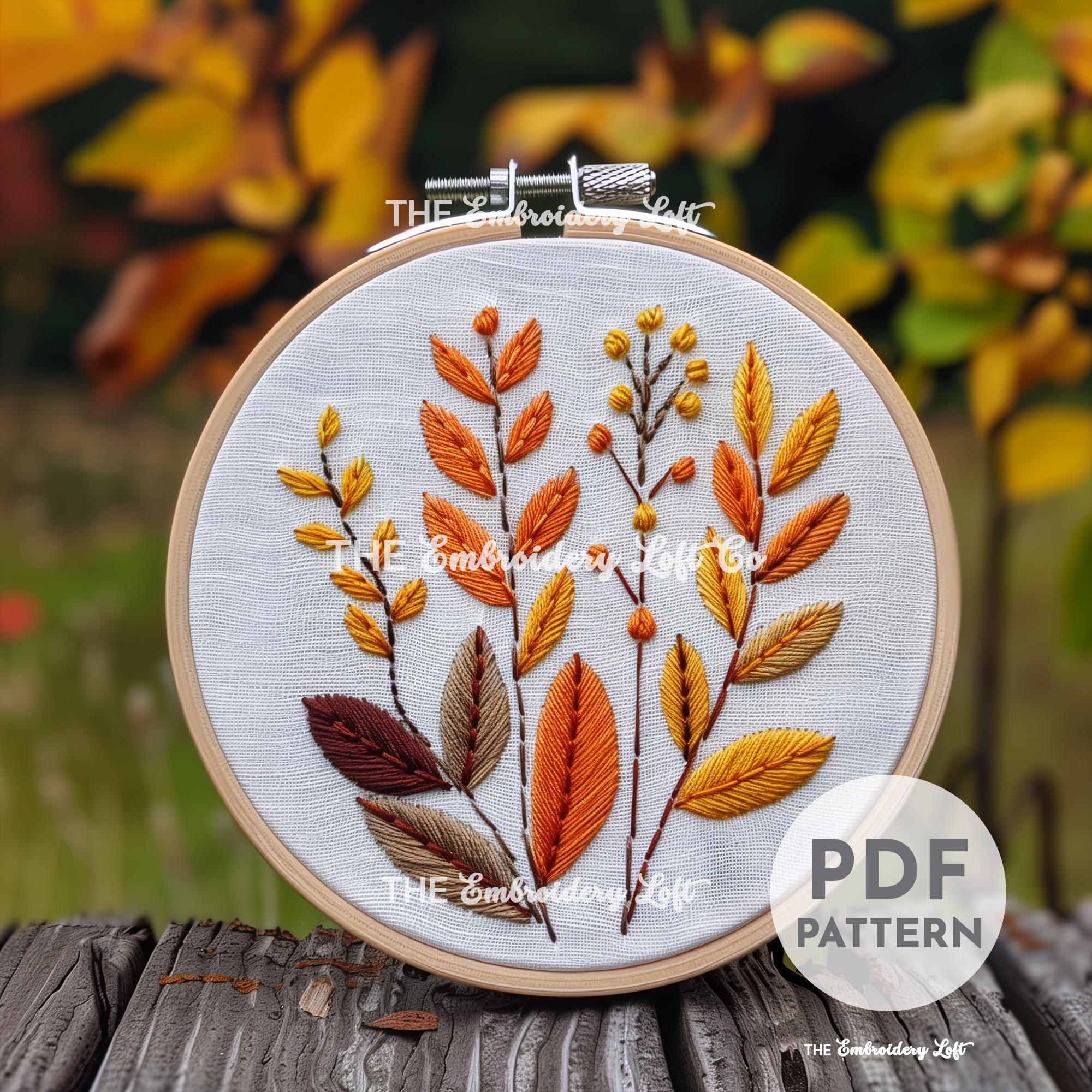 Autumn Leaves Hand Embroidery Pattern, Fall Leaf, Autumn Embroidery ...