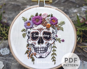 Floral Skull Hand Embroidery Pattern, Halloween Embroidery Pattern, Anatomical Skull, Hand Embroidery Pattern PDF, Beginner Embroidery, DIY