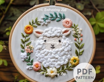 かわいい羊の手刺繍パターン、保育園の刺繍、羊のパターン、子羊の
