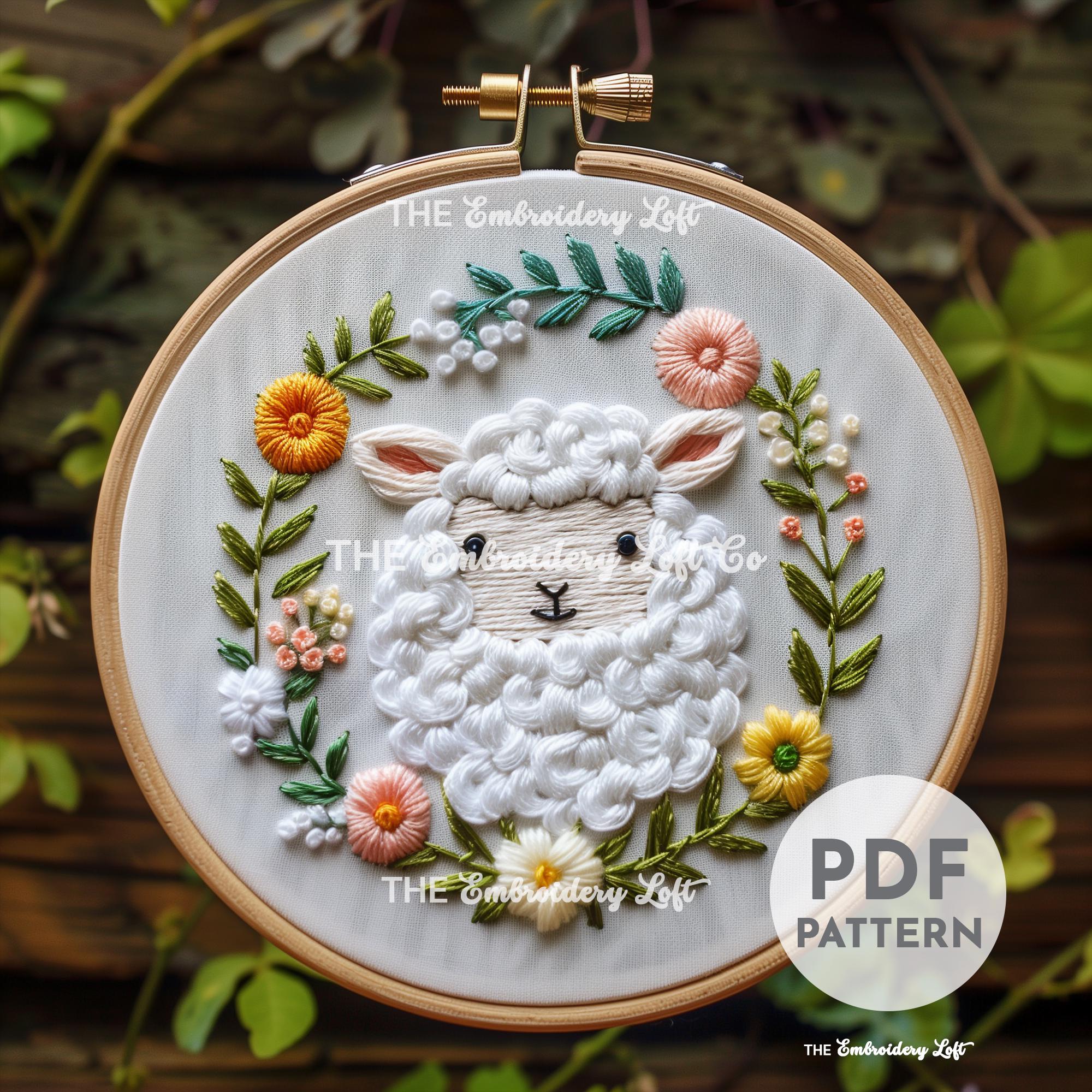 かわいい羊の手刺繍パターン、保育園の刺繍、羊のパターン、子羊の