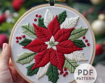 Poinsettia Hand Embroidery Pattern, Christmas Embroidery Pattern, Christmas Flower, Holiday, Hand Embroidery, Hand Embroidery PDF, Beginner
