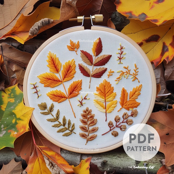 Autumn Leaves Hand Embroidery Pattern, Fall Leaves, Autumn Embroidery Pattern, Autumn Foliage, Hand Embroidery Pattern PDF, Beginner, DIY