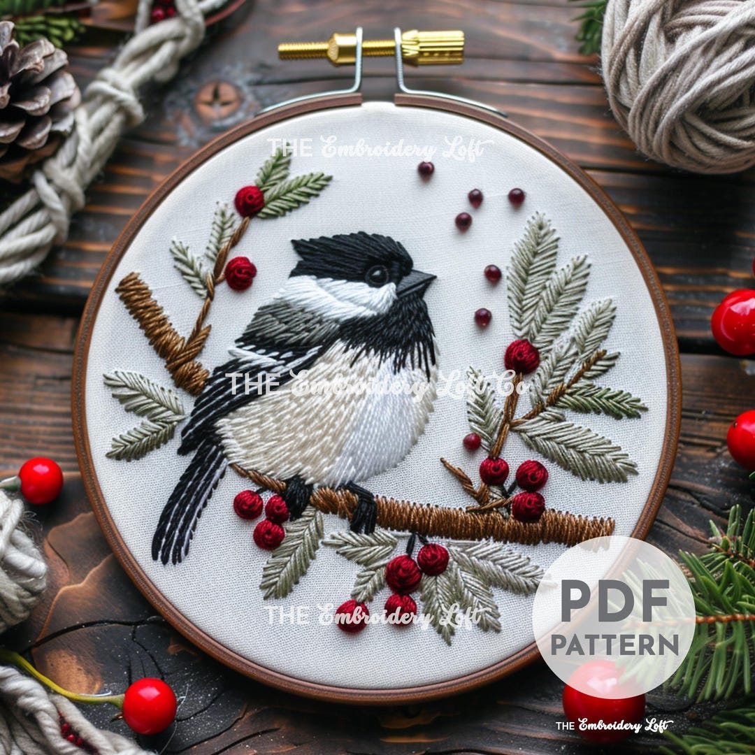Christmas Chickadee Hand Embroidery Pattern, Gift for Bird Lovers ...