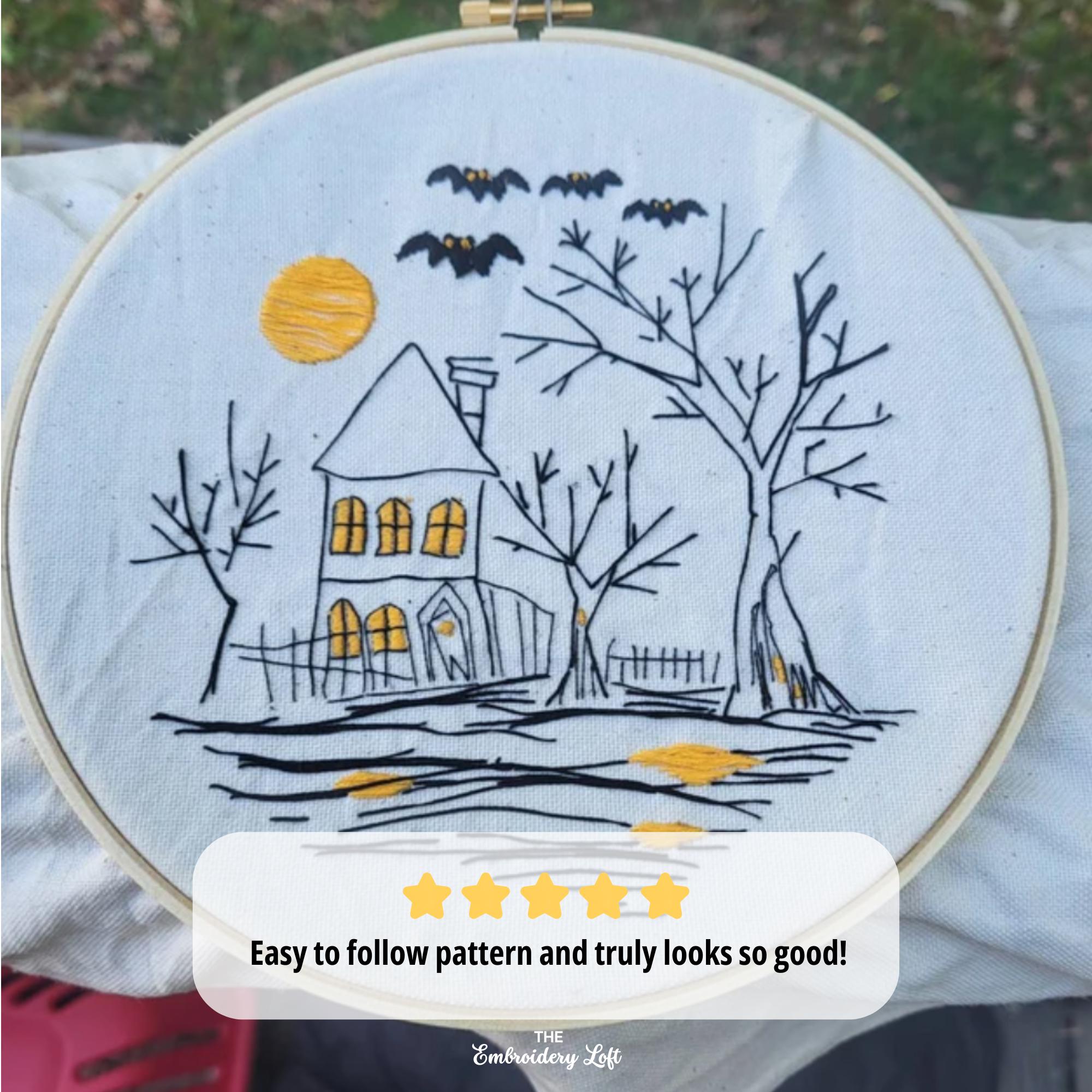 Haunted House Hand Embroidery Pattern, Spooky Embroidery, Halloween ...