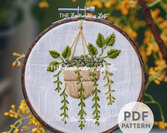 String of Pearls Hand Embroidery Pattern, House Plants Pattern, Hanging Houseplant Embroidery, Boho Embroidery, Hand Embroidery Pattern PDF