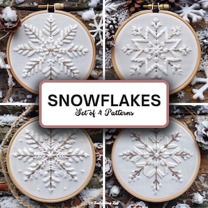 Set of 4 Winter Snowflake Hand Embroidery Patterns, Christmas Embroidery Pattern, Snowflake Design, Winter, Hand Embroidery Pattern PDF