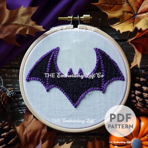 Purple Bat Hand Embroidery Pattern, Halloween Embroidery Pattern, Bats Embroidery Pattern, Hand Embroidery, Hand Embroidery PDF, Beginner