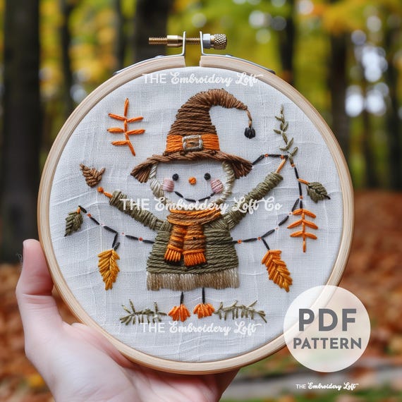 Scarecrow Hand Embroidery Pattern, Scarecrow Pattern, Scarecrow Design, Autumn Pattern, Autumn Embroidery, Hand Embroidery Pattern PDF, DIY