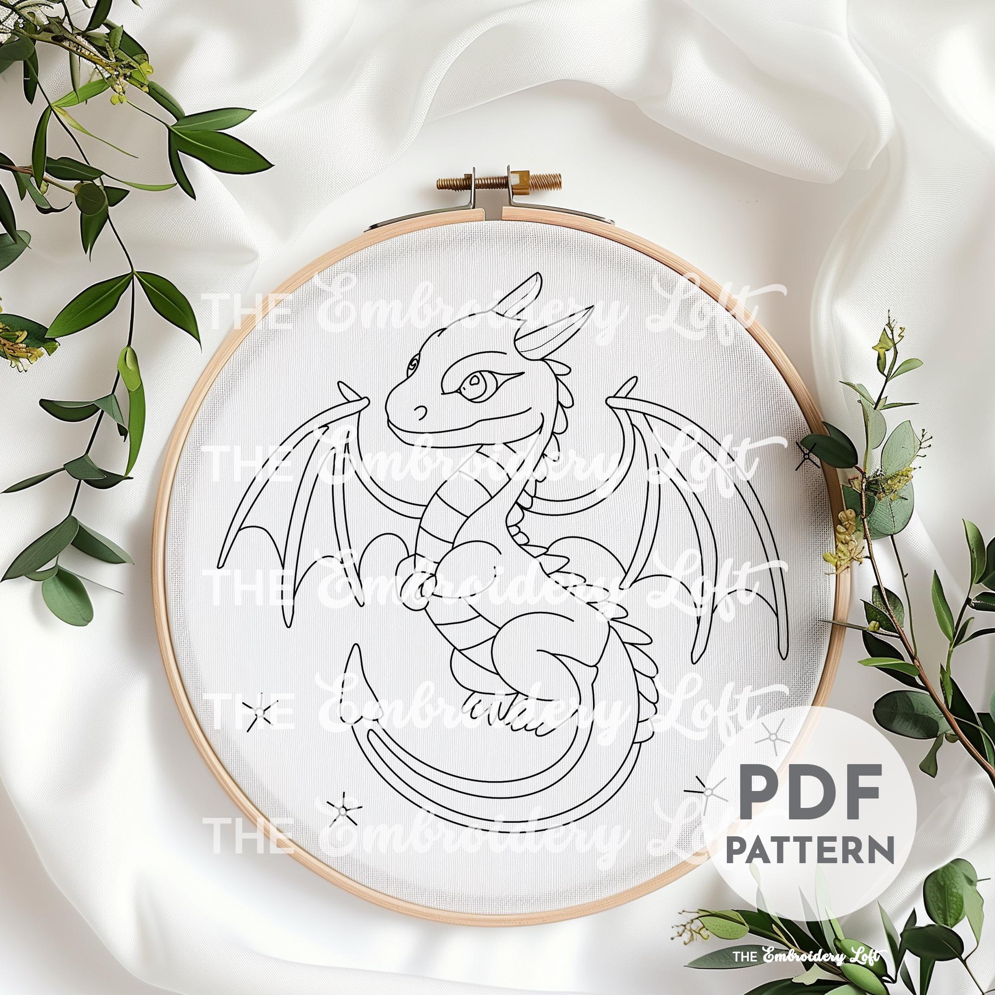 紫色のベビードラゴンの手刺繍パターン、ドラゴンの刺繍パターン、神話