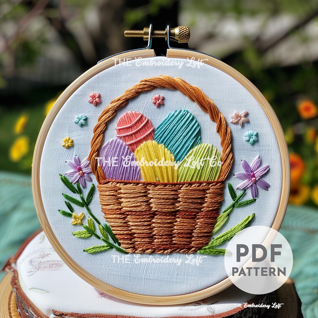 Easter Egg Basket Hand Embroidery Pattern, Floral Easter Eggs, Easter ...