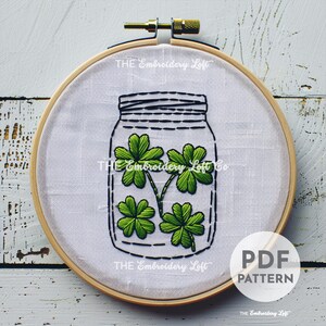 Lucky Clovers Hand Embroidery Pattern, Shamrock Pattern, Four Leaf Clover Pattern, Clover Pattern, Hand Embroidery Pattern PDF, DIY