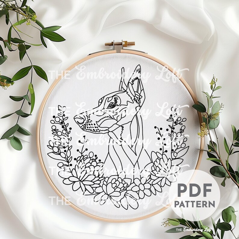 Dobermann Hand Embroidery Pattern, Dobermann Design, Dog Embroidery ...