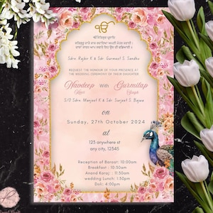 Faire-part de mariage sikh modifiable, carte de mariage de luxe, Anand Karaj, invitation de mariage pendjabi, modèle de toile, téléchargement immédiat, invitation numérique