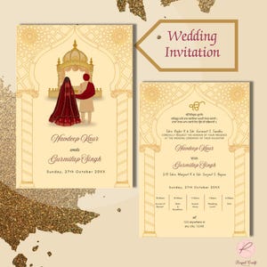 Sikh-huwelijksuitnodiging, luxe trouwkaart, Anand Karaj-illustratie, Punjabi-huwelijksuitnodiging, digitale download, evite