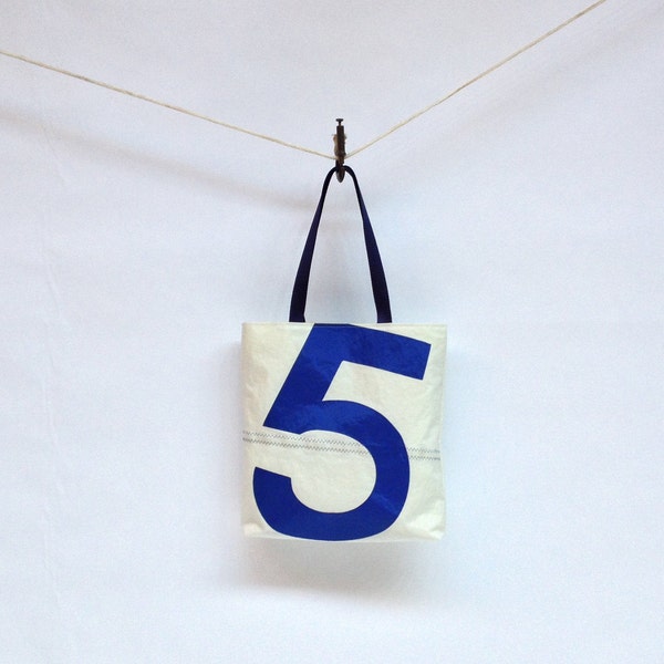 Bolsa de tote de vela reciclada - Blue Number 5