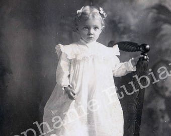 DIGITAL DOWNLOAD Antique Cabinet Card Photograph Angelic Girl Standing On Chair Printable Image