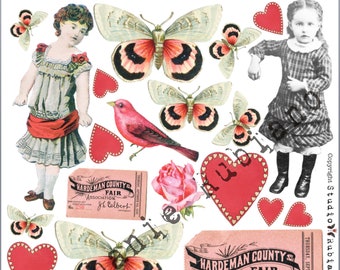 Valentine Girls Shrink Plastic Printable Design Collage Sheet Digital Download