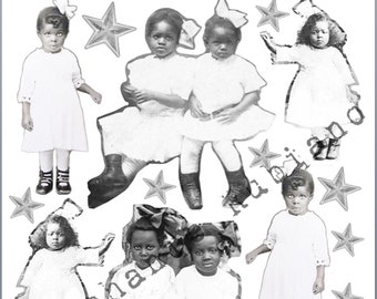 Star Girls Shrink Plastic Printable Design Collage Sheet Digital Download