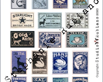The Blues Matchbox Labels Printable Design Collage Sheet Journal Digital Download